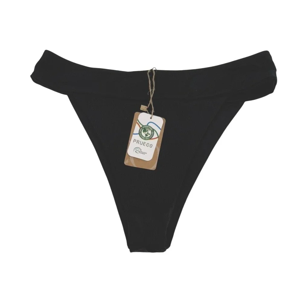 Berlook Black Ribbed High‎ Waisted Bikini Bottoms Swimwear XL New